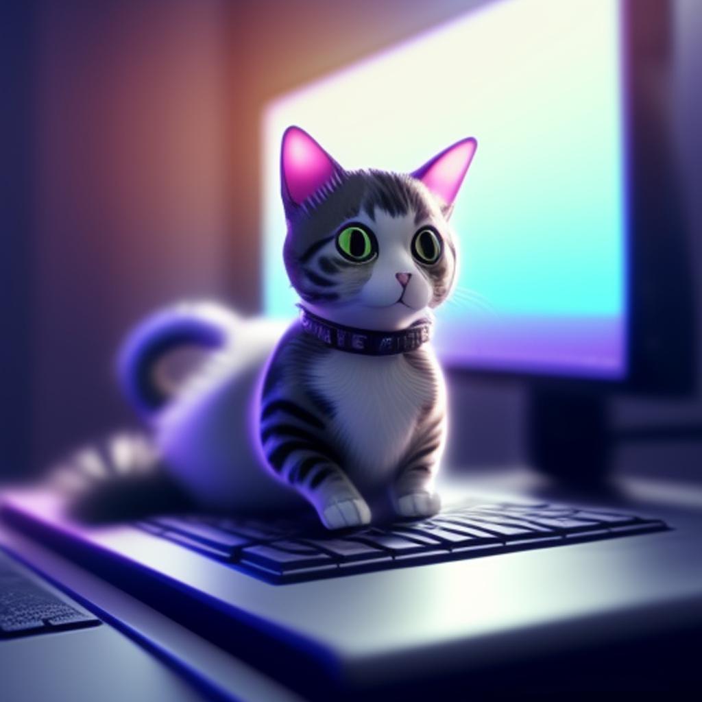 Pixel the cat typing on a keyboard